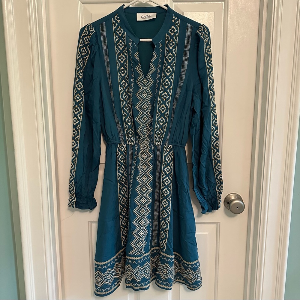 Teal Long Sleeve Dress, Size S
